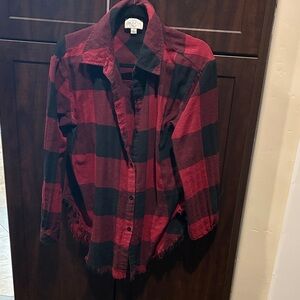 Red and Black Plaid Button-Up Shirt